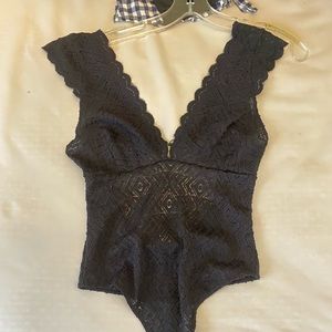 Free People Plunge Lace Bodysuit with Open Back Cut Out